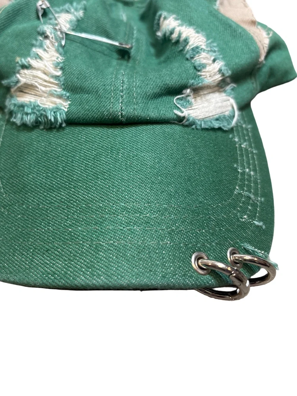 Distressed Cat Ear Baseball Cap Green Grunge Punk Y2K Adjustable